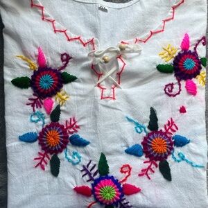 Guatemalan White Embroidered Top with Floral Design